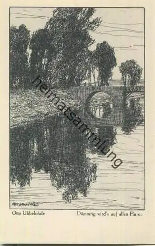 Dämmrig wird's auf allen Fluren - Aus dem Buche Meine Heimat - Künstlerkarte signiert Otto Ubbelohde