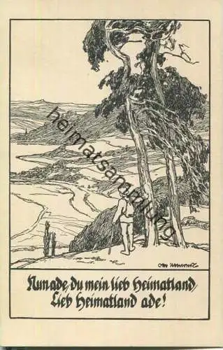 Nun ade du mein lieb Heimatland - Deutsche Volkslieder - Künstlerkarte signiert Otto Ubbelohde