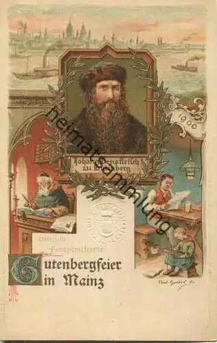 Mainz - Gutenbergfeier 1900 - Offizielle Festpostkarte - Verlag L. Klement Frankfurt