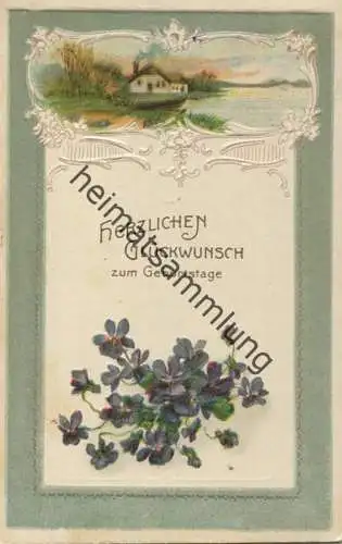 Herzlichen Glückwunsch zum Geburtstage - Veilchen - Prägedruck gel. 1925