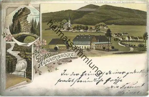 Hammerbrücke - Weidlich's Gasthaus - Riss-Wasserfall - Verlag Louis Glaser Leipzig