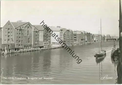 Trondheim - Bryggene ved Nidelven - Foto-Ansichtskarte 50er Jahre - Verlag Knut Aune Trondheim