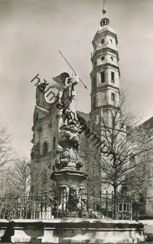 Neresheim - Brunnen und Turm - Foto-AK gel. 1957