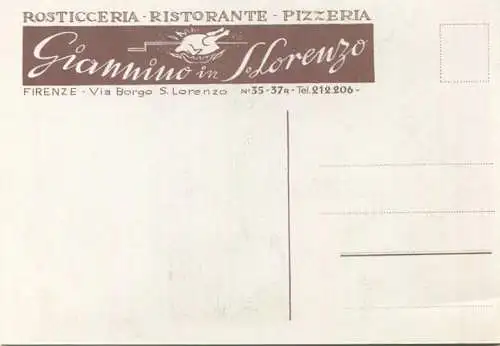 Firenze - Rosticceria Ristorante Pizzeria Giannino in S. Lorenzo Via Borgo 35-37 - Werbekarte