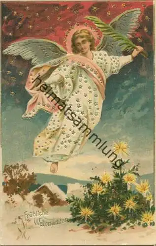 Fröhliche Weihnachten - Engel - Weihnachtsbaum - Prägedruck gel. 1907