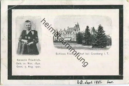 Schloss Friedrichshof bei Cronberg i. T. - Kaiserin Friedrich - Verlag L. Klement Frankfurt - Bahnpost