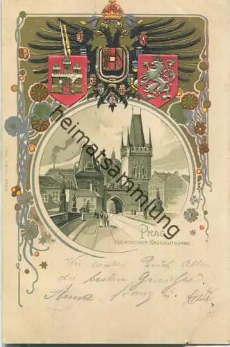 Prag - Kleinseiner Brückenthürme - Carl Fischl Prag - Prägedruck