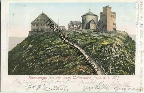 Schneekoppe - Wetterwarte - Verlag Max Leipelt Warmbrunn - Briefmarke mit Firmenlochung Perfin B.L.A.