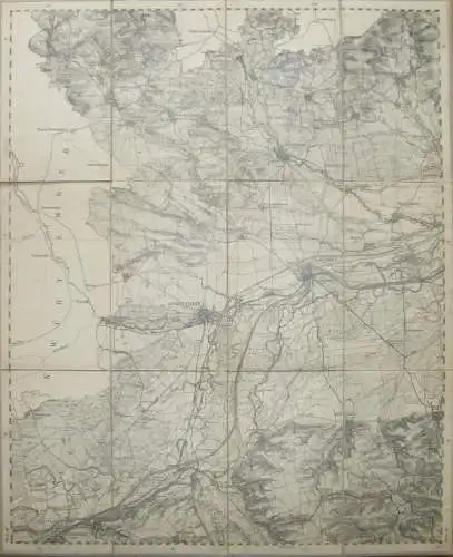 60 Dillingen West - Topographische Karte von Bayern ( Bayerische Generalstabskarte) 1:50'000 43cm x 52cm auf Leinen gezo