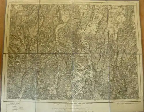 Topografische Karte 649 Kaufbeuren - Karte des Deutschen Reiches 1:100'000 33cm x 40cm auf Leinen gezogen - Herausgegebe