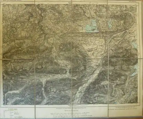 Topografische Karte 663 Murnau - Karte des Deutschen Reiches 1:100'000 33cm x 40cm auf Leinen gezogen - Herausgegeben vo