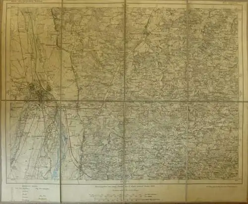 Topografische Karte 623 Augsburg - Karte des Deutschen Reiches 1:100'000 33cm x 40cm auf Leinen gezogen - Herausgegeben