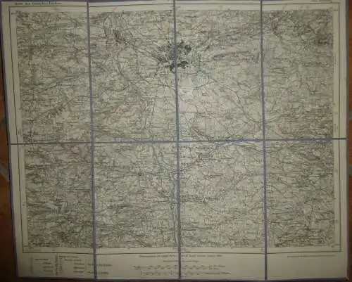 Topografische Karte 563 Nürnberg - Karte des Deutschen Reiches 1:100'000 33cm x 40cm auf Leinen gezogen - Herausgegeben