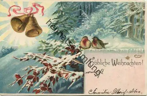 Fröhliche Weihnachten - Glocken Schnee - Wald gel. 1911