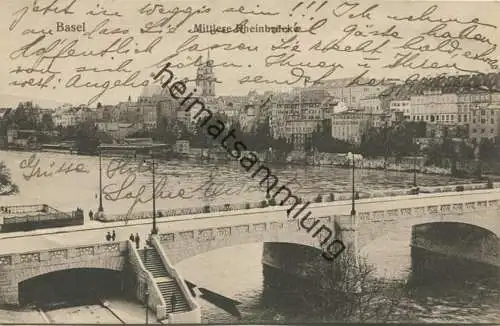 Basel - Mittlere Rheinbrücke gel. 1908
