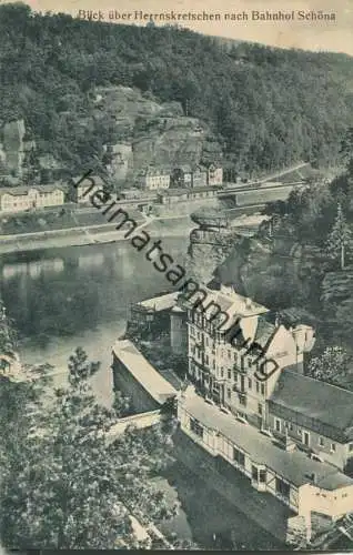 Blick über Herrnskretschen nach Bahnhof Schöna - Verlag Krille & Martin Dresden