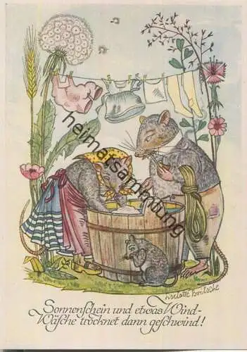 Künstlerkarte Liselotte Britsche - Grosse Wäsche - Mäuse in Menschenkleidung