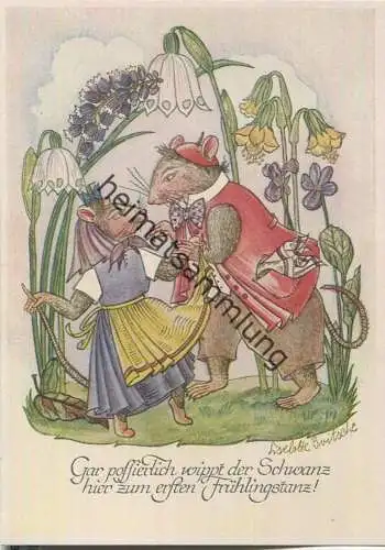 Künstlerkarte Liselotte Britsche - Frühlingstanz - Mäuse in Menschenkleidung