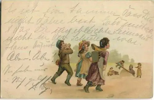 Kinder auf dem Schulweg - Rückseite beschrieben