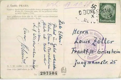 D. BENESCHAU - Propagandastempel "Heil Hitler mit Hakenkreuz"- Praha - Künstlerkarte signiert Jaroslav Setelik