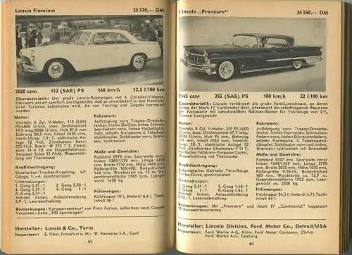 Motorkatalog 1958 - 128 Seiten - 100 Autos von Alfa Romeo Giulietta bis Wolseley 6/90 - Angaben zu Preis, PS und Höchstg