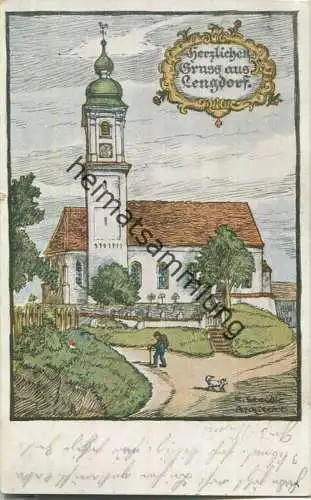 Lengdorf - Kirche - signiert R. Steidte Architekt - Verlag A. Huber München - Bahnpost