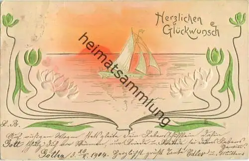 Herzlichen Glückwunsch - Jugendstil - Prägedruck