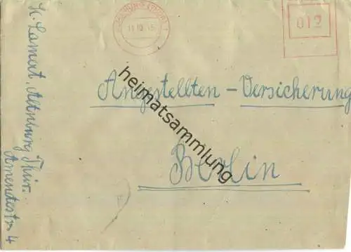 Brief aus Altenburg (Thür) vom 11.10.1945 mit aptiertem Postfreistempel in rot