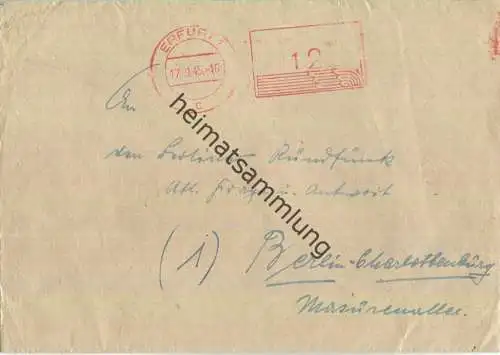 Brief aus Erfurt vom 17.09.1945 mit teilaptiertem Postfreistempel in rot