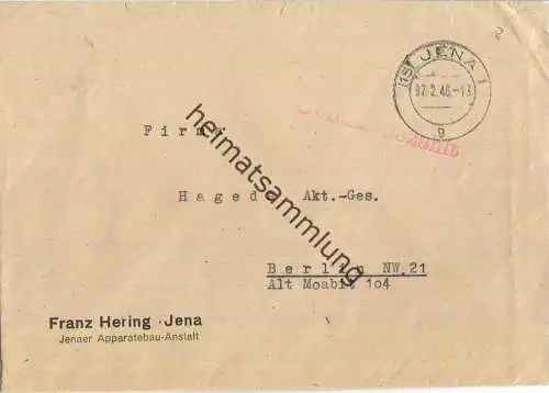 Brief aus (15) Jena vom 07.02.1946 mit 'Gebühr bezahlt' Stempel B1a in rot '8'
