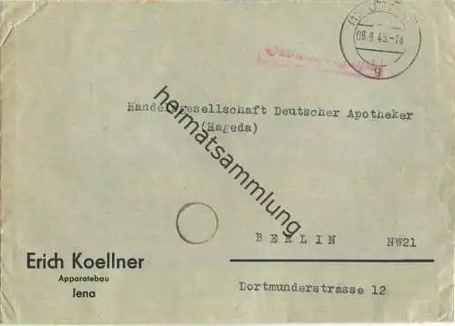 Brief aus (15) Jena vom 08.09.1945 mit 'Gebühr bezahlt' Stempel B4a in rot