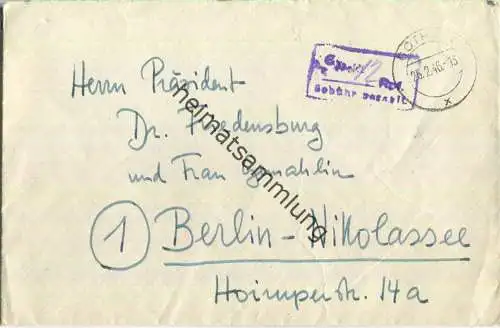 Brief aus Gotha vom 25.02.1946 mit 'Gebühr bezahlt' Stempel B14f in violett '12'