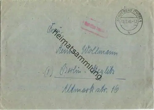Brief aus Sonneberg (Thür) vom 18.02.1946 mit 'Gebühr bezahlt' Stempel B4a in rot