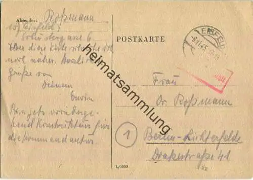 Postkarte aus Eisfeld vom 08.11.1945 mit 'Gebühr bezahlt' Stempel B4a in rot