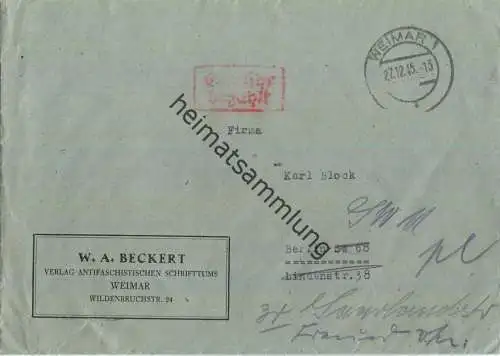 Brief aus Weimar vom 27.12.1945 mit 'Gebühr bezahlt' Stempel B5a in rot - Weiterleitung
