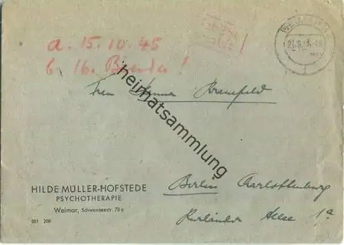 Brief aus Weimar vom 21.09.1945 mit 'Gebühr bezahlt' Stempel B5a in rot