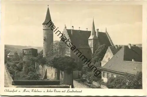 Ochsenfurt - Nikolaus- und dicker Turm mit Landratsamt - Foto-AK - Verlag F. H. Dennerlein Nürnberg gel. 1955