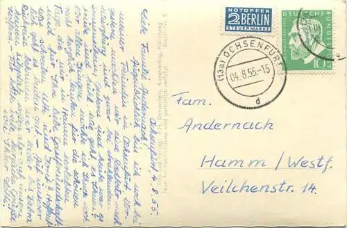 Ochsenfurt - Nikolaus- und dicker Turm mit Landratsamt - Foto-AK - Verlag F. H. Dennerlein Nürnberg gel. 1955