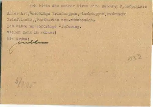 Postkarte aus Steinach (Thür) vom 30.08.1945 mit 'Gebühr bezahlt' Stempel B5a in rot