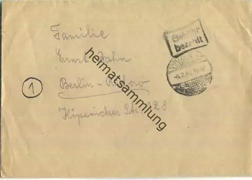 Brief aus Vinzelberg (Krs. Gardelegen) vom 06.02.1946 mit 'Gebühr bezahlt' Stempel B5a in schwarz