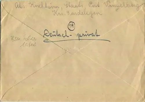 Brief aus Vinzelberg (Krs. Gardelegen) vom 06.02.1946 mit 'Gebühr bezahlt' Stempel B5a in schwarz