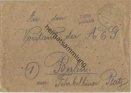 Brief aus Naumburg (Saale) vom 22.08.1945 mit 'Gebühr bezahlt' Stempel B2a in violett