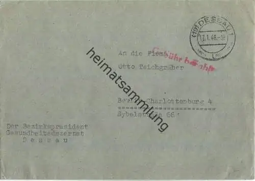 Brief aus (19) Dessau 1 vom 17.01.1946 mit 'Gebühr bezahlt' Stempel B1a in rot