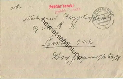 Brief aus Wernigerode vom 29.09.1945 mit 'Gebühr bezahlt' Stempel B1a in rot