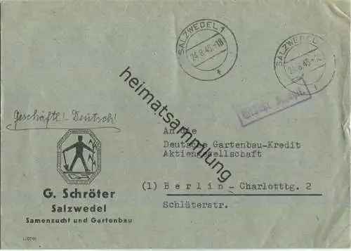 Brief aus Salzwedel 1 vom 24.08.1945 mit 'Gebühr bezahlt.' Stempel B4d in violett