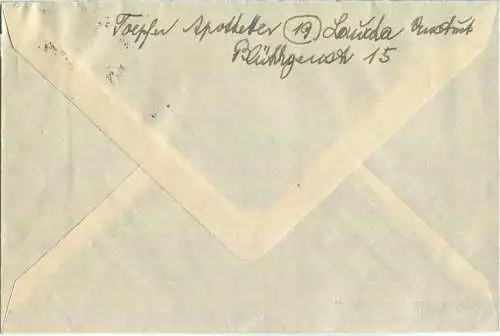 Brief aus Laucha (Unstrut) vom 26.09.1945 mit 'Gebühr bezahlt' Stempel wie B1b (aber unterstrichen) in violett