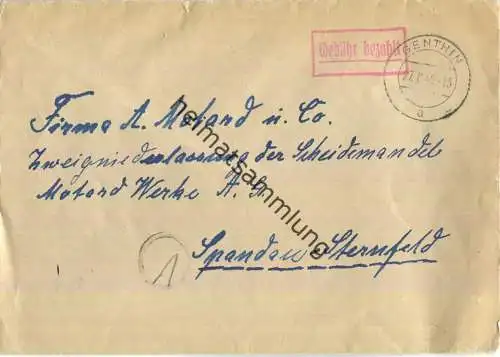 Brief aus Genthin vom 27.08.1945 mit 'Gebühr bezahlt' Stempel B5b in rot