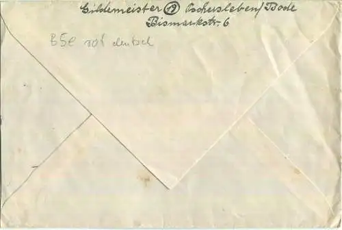 Brief aus (19) Oschersleben vom 21.08.1945 mit 'Gebühr bezahlt.' Stempel B5e in rot