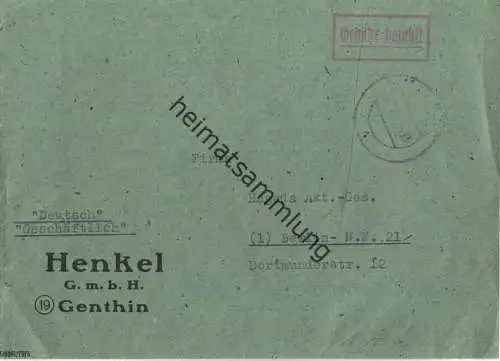Brief aus Genthin vom August 1945 mit 'Gebühr bezahlt' Stempel B4b in rot