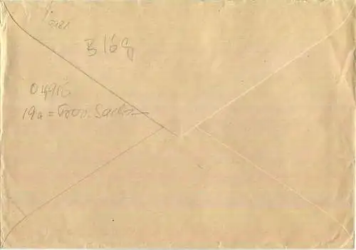 Brief aus Herzberg (Elster) vom 22.08.1945 mit 'Bezahlt' Stempel B16g in rot '24' (Doppelbrief)